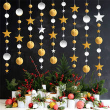 Guirnalda colgante de estrellas para niños, banderines con superficie de espejo, círculo, decoración de fiesta de cumpleaños, decoración de habitación de Navidad, oro y plata, 4M 2024 - compra barato