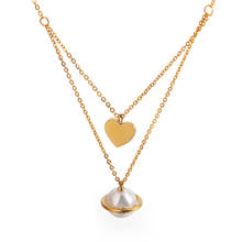 Pingente de pérola em forma de coração, colar simples de pérola, presente para mulheres, joia de aço de titânio, que muda de cor 2024 - compre barato