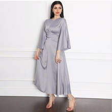 2021 Summer Satin Maxi Dress for Women Dubai Arabic Quality Kaftan Abayas Fashion Muslim Eid Plus Size Dress 2024 - buy cheap