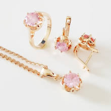 Conjunto de joias com zircônio cúbico rosa, joias da moda com cor ouro rosê, redondo, tendência 585, colar, brincos, joias para casamento 2024 - compre barato