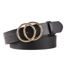 Cinturón de cuero con hebilla de doble anillo para mujer, ropa femenina, cinturón con hebilla de círculo grande, moda de lujo, 2019 2024 - compra barato