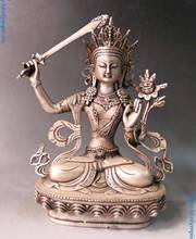 11" China silver carved Buddhism Kwan-yin Manjusri buddha Sculpture Statue 2024 - buy cheap
