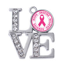 New design pink HOPE INSPIRE BELIEVE SURVIVE breast cancer ribbon label crystal metal pendant charm 2024 - buy cheap