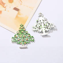 Envío gratuito 38X34mm árbol de Navidad Botón de diamante de imitación de espalda plana 10 unids/lote (BTN-5669) 2024 - compra barato