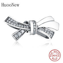 HuooNew Fit-pulsera Pandora Original, brazalete de Plata de Ley 925, Lazo de cinta de circonia, cuentas de amor, fabricación de joyas Berloque 2024 - compra barato