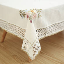 Europe Flowers Tablecloth White Hollow Lace Cotton Linen Dustproof Table cloth Wedding Banquet TV Cabinet Cover Cloth 2024 - buy cheap