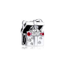 Clear CZ & Red Enamel Christmas Santa in a Giftbox Charm Beads for Silver Bracelets Women DIY Winter Beads for Jewelry Making 2024 - buy cheap