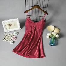 Летняя кружевная ночная рубашка с v-образным вырезом, сексуальное женское платье, мини-ночная рубашка на бретельках с бантом 2024 - купить недорого