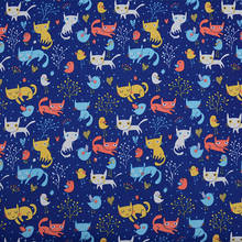 Tecido de algodão azul estampado para estudantes, tecido de gato, para costura, diy, sofá, sapatos, travesseiro 2024 - compre barato