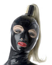 Capuz de látex preto sensual com máscara de borracha de cabelo abertura de boca e olhos com capuz para cabelo 2024 - compre barato
