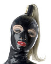 Sexy Black Latex Hood with Hair Rubber Mask Open Mouth and Eyes with Hairpiece 2024 - buy cheap