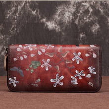 Money Flower Women Genuine Leather Long Female Purse Printing Clutch Zipper Bag ID Credit Cards Clips Holder Wrist Bags Wallets 2024 - buy cheap