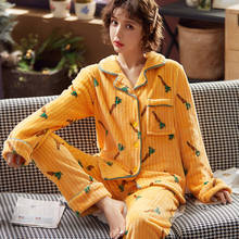 Conjuntos de pijamas femininos, pijamas de manga longa de flanela para outono 2024 - compre barato