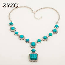 Zyzq luxo vintage cocktail festa feminino acessórios colar com requintado azul pedra definir atacado lotes & granel colar 2024 - compre barato