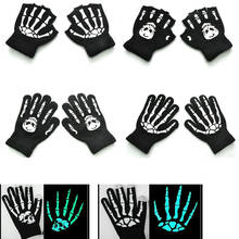 Зимние теплые детские перчатки, светящиеся Детские перчатки с черепом, детские варежки на Хэллоуин, Детские Зимние перчатки для девочек и мальчиков 2024 - купить недорого