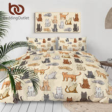 BeddingOutlet-Juego de cama con dibujos de gatos para niños, funda de edredón de color marrón y gris, ropa de cama de tamaño Queen, 3 uds., envío directo 2024 - compra barato