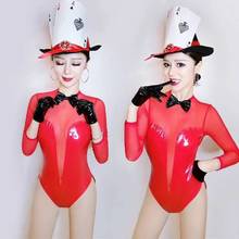 feminine perspective nightclub ds costumes Sexy Gogo dance team clothing bar costume red bodysuit Paper poker hat cap 2024 - buy cheap