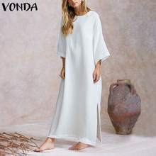 Элегантное платье 2021 Лето VONDA повседневное 3/4 рукав макси длинные платья размера плюс пляжные вечерние Открытое платье без рукавов Femme Vestidos 5XL 2024 - купить недорого