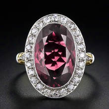 Классические двухцветные кольца с овальным гранатом для женщин, роскошные ювелирные изделия, кольцо с кристаллом из циркония, обручальное кольцо, кольца 2024 - купить недорого
