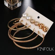 Kinfolk brincos grandes dourados para mulheres, brincos boêmios, moda coreana mulheres, conjunto de joias 2020 2024 - compre barato