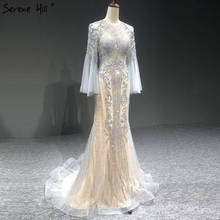 Serene Hill  Elegant Grey Mermaid Luxury Long Sleeves 2021 Beading Party Wear Fromal Evening  Dress Gowns For  Women LA70289 2024 - buy cheap