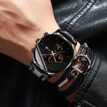 Men Business Leather Calendar Watch 2021 New Male Fashion Casual 3-Eye Sport Quartz Wristwatch Analog Relogio Masculino Clock 2024 - buy cheap