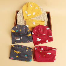 Детский комплект из шапки и шарфа, Осень-зима, 100% хлопок, мультяшная шапка и шарф для младенцев, комплект из двух предметов KF477 2024 - купить недорого