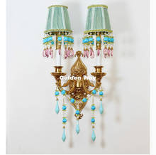 Candelabro de pared de cristal de estilo vela, lámpara de mesita de noche de cobre, W34cm, luz interior de bronce creativa de lujo para pasillo y dormitorio 2024 - compra barato