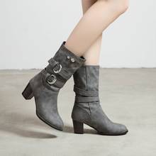 Botas de talla grande para mujer, zapatos con remache de metal, de cabeza redonda, lisos, para invierno 2024 - compra barato