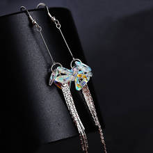 Charm Female Rainbow Stone Earrings Fashion Silver Color Tassel Drop Earrings Simple Long Dangle Bride Wedding Earrings 2024 - buy cheap