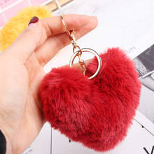 Llaveros de corazón esponjoso para mujer, falso de piel de conejo Pompón, llaveros, juguetes para niñas, bolso para colgar, llavero de coche, joyería de 10cm 2024 - compra barato