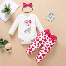 Three Piece Set For Baby Girl Cartoon Elephant Long Sleeve Jumpsuit and Heart Pattern Long Pants with Headband 0-18M 2024 - buy cheap