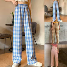 Fashion Women Spring Autumn Fashion 2021 New Trend Pants Casual Plaid Loose High Waist Ladies Wide Leg Pants Long Pants c50 2024 - buy cheap