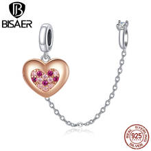 Bisaer promessa de amor corrente de segurança 925 prata esterlina rosa coração encantos pingente caber pulseiras originais colar jóias efc396 2024 - compre barato