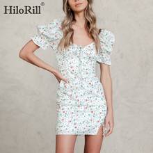 HiloRill-Vestido corto sexi con estampado Floral para mujer, vestido ceñido dividido con lazo, Manga corta abombada, 2021 2024 - compra barato