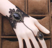 High Quality Black Lace Bracelet Finger Hand Chain Harness Women Bracelet Metal Crystal Charm Steampunk Lady Vintage Jewelry 2024 - buy cheap