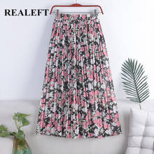 Женская плиссированная юбка с цветочным принтом REALEFT, винтажная свободная длинная юбка из шифона трапециевидной формы с высокой талией, лето 2021 2024 - купить недорого