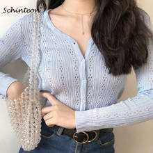 Schinteon Women Knitted Cardigan Sweater V-Collar Holllow Out Jacket Short Outwear Knitwear Sexy Knitting Top 2024 - buy cheap