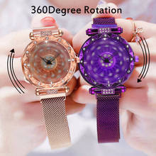 Relógio feminino de luxo 2020, relógio para mulheres, aço inoxidável, ímã, fivela, rotativo, mostrador de diamante, relógio de quartzo 2024 - compre barato