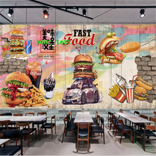 Пользовательский фон с изображением гамбургера, картофеля фри, колы, граффити, настенная бумага для фаст-фуда, ресторана, закуски, бара, промышленный декор, Настенная бумага 3D 2024 - купить недорого