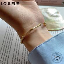 Louleur pulseira de prata esterlina 925, bracelete feminino de bambu de alta qualidade geométrica minimalista, bracelete de ouro para mulheres, joias finas de prata 2024 - compre barato