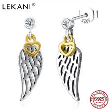 LEKANI 925 Sterling Silver Trendy Wing With Golden Heart Earrings Dangle For Women 5A Zircon drop Earring Female Fine Jewelry 2024 - buy cheap
