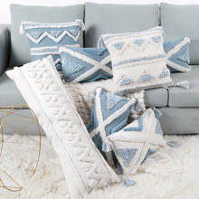 Boho Style Cushion Cover Blue Beige Tassel Pillow Cover Handmade Home Decor Sofa Bed 45x45cm / 30x50cm/30X100cm 2024 - buy cheap