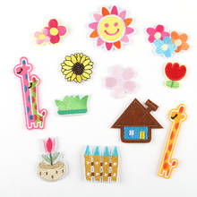 Kindergarten Children Handmade Craft Accessories Kids Cartoon Sun Flower House Fence Embroidery Iron on Appliques Patches 2024 - buy cheap