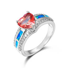 Android xing anel de opala fogo azul, cristal vermelho, zircônia, coração, para mulheres, cor de prata, anel de pedra de aniversário, joia feminina de noivado 2024 - compre barato