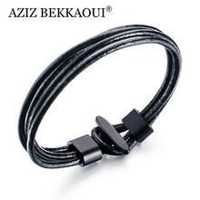 AZIZ BEKKAOUI-pulsera de cuero multicapa para hombre, brazalete sencillo de aleación Vintage, a la moda, Brangle, regalo para familia y amigos 2024 - compra barato