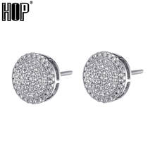 Hip Hop Iced Out Bling Stud Earrings For Men Women Luxury Golden Full Micro Pave Cubic Zircon Round Stud Earring 2024 - buy cheap