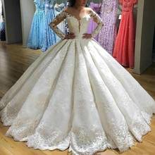 2022 Dubai Luxury Ball Gown Wedding Dresses Long Sleeve Designer Lace Applique Bridal Gowns Puffy Princess Marriage Gowns New 2024 - buy cheap