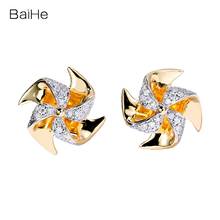 BAIHE Real Solid 14K Yellow Gold H/SI Natural Diamonds Windmill Stud Earrings Women Trendy Party Fine Jewelry Серьги Ohrstecker 2024 - buy cheap