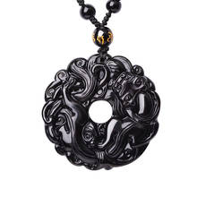 Collar de dragón antiguo de obsidiana, colgante circular de Jade, colgante de la suerte con cadena de cuentas, joyería de Jade 2024 - compra barato